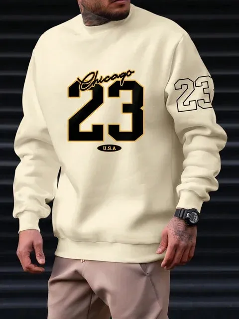 Men's Fleece Sweatshirts with 23 USA Art Letter Design