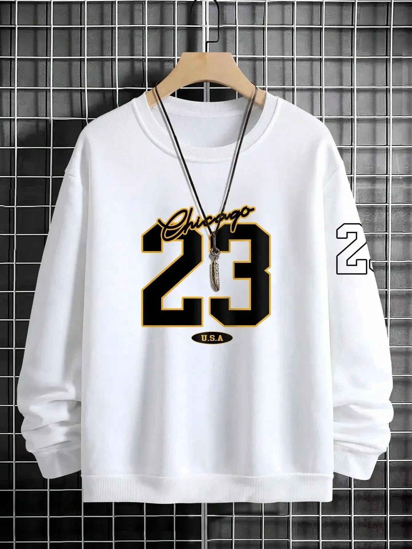 Men's Fleece Sweatshirts with 23 USA Art Letter Design