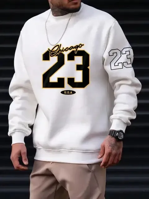 Men's Fleece Sweatshirts with 23 USA Art Letter Design