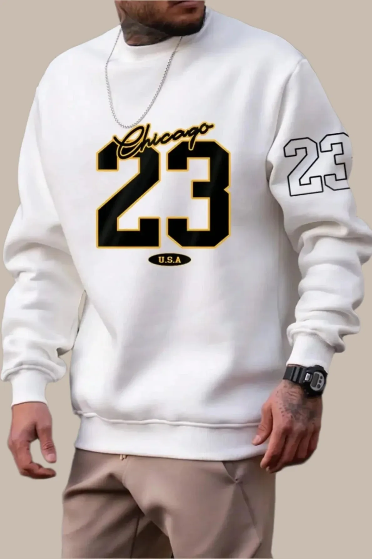 Men's Fleece Sweatshirts with 23 USA Art Letter Design