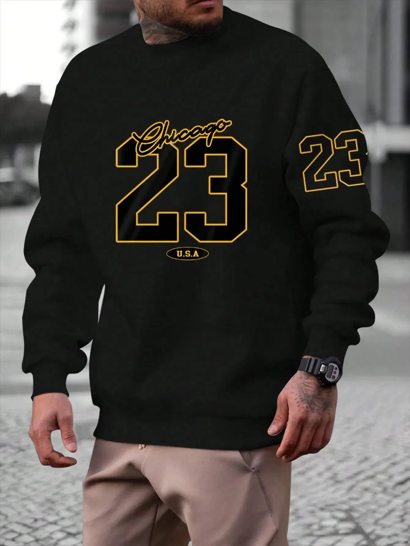 Men's Fleece Sweatshirts with 23 USA Art Letter Design