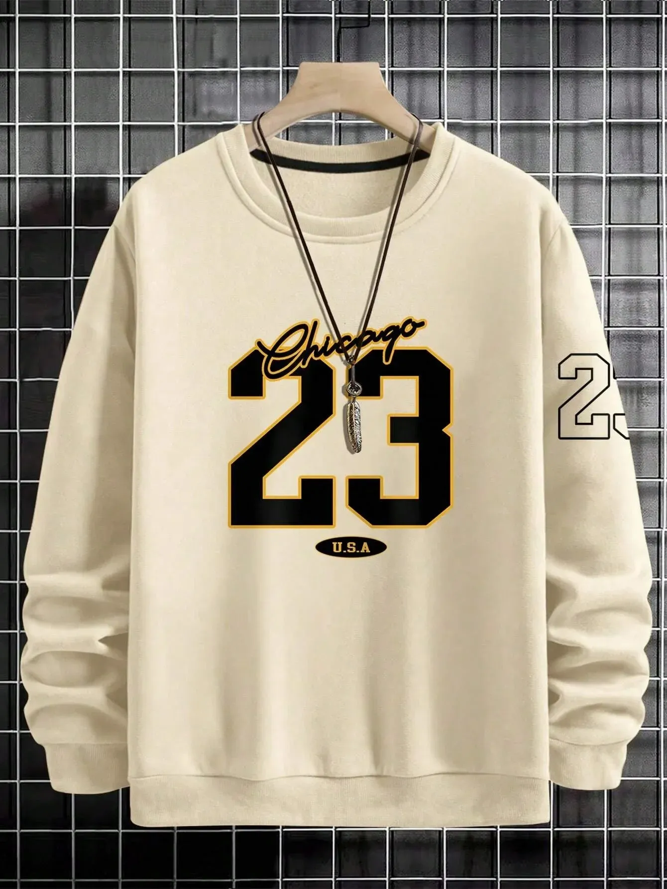 Men's Fleece Sweatshirts with 23 USA Art Letter Design