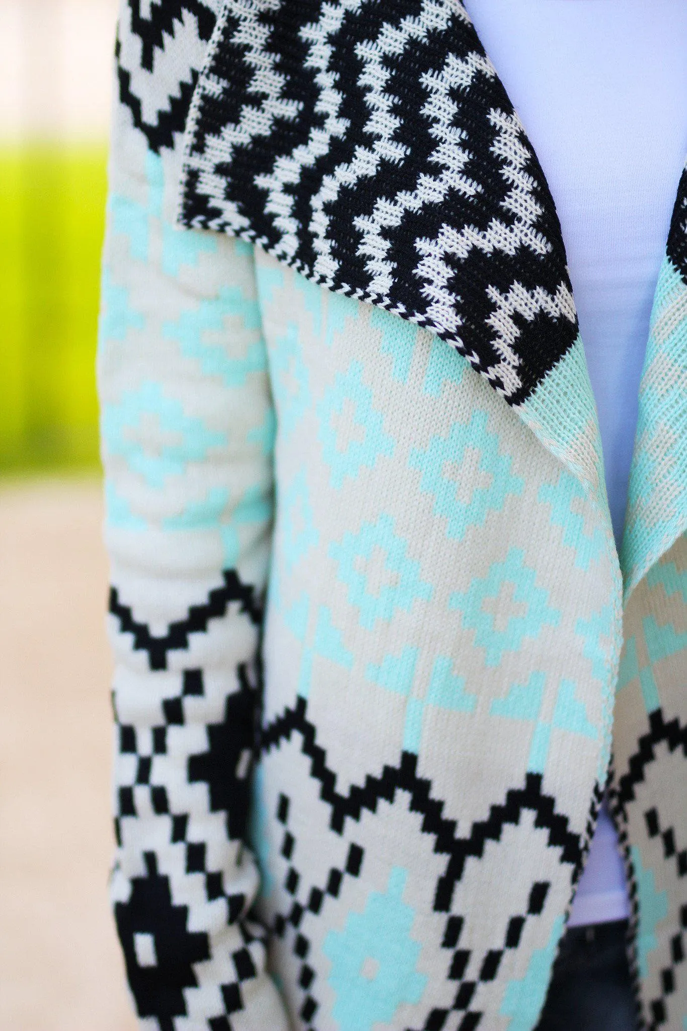 Mint And Black Printed Cardigan