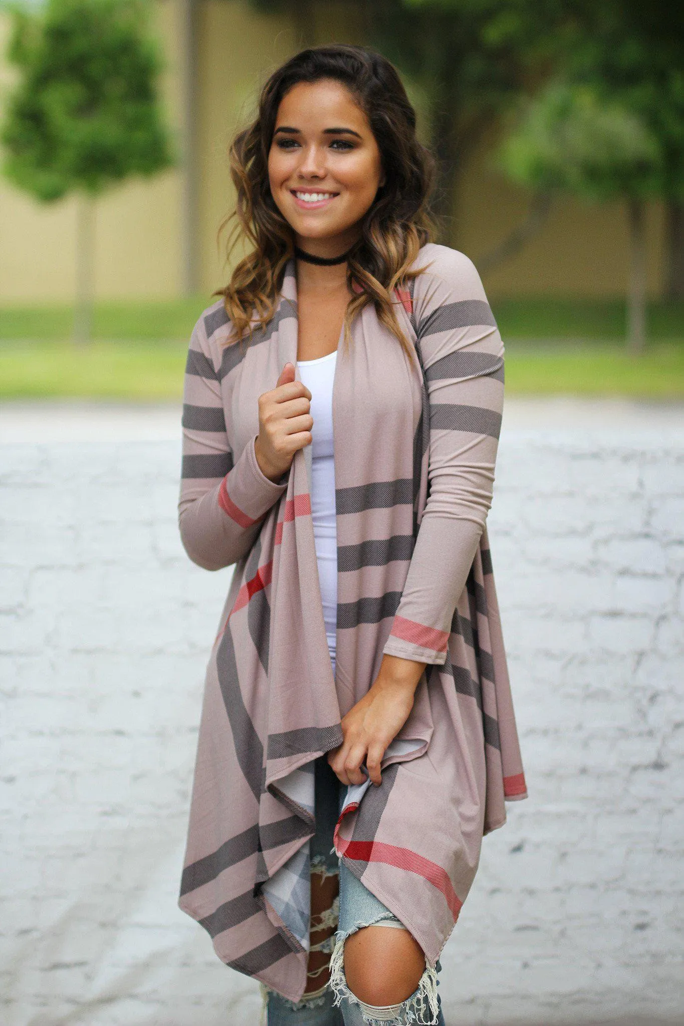 Mocha Check Print Cardigan