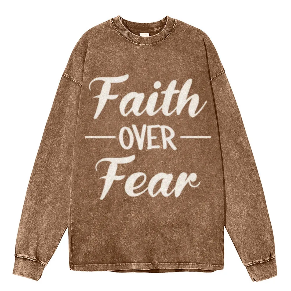 Oversized Vintage Washed Faith Over Fear Letter Graphic Sweatshirt