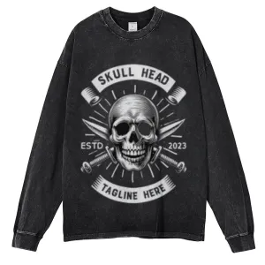 Oversized Vintage Washed Skull Head Graphic Sweatshirt