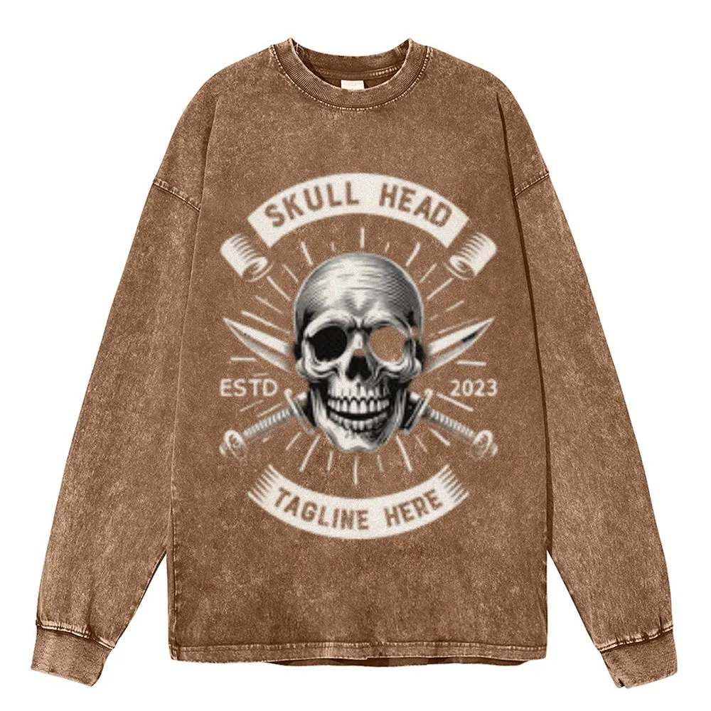 Oversized Vintage Washed Skull Head Graphic Sweatshirt