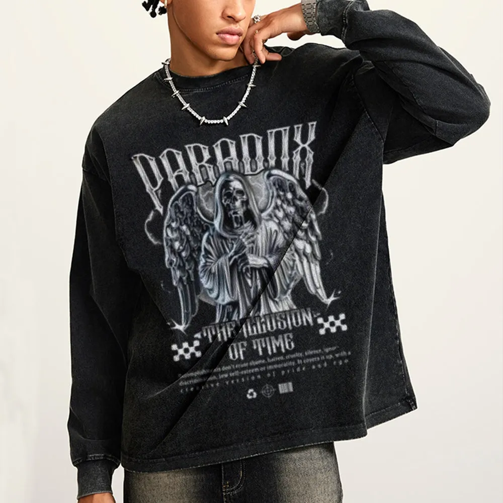 Oversized Vintage Washed The Illussion of Time Graphic Sweatshirt