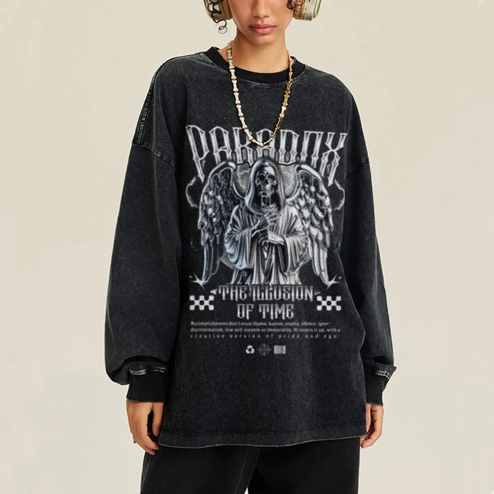 Oversized Vintage Washed The Illussion of Time Graphic Sweatshirt