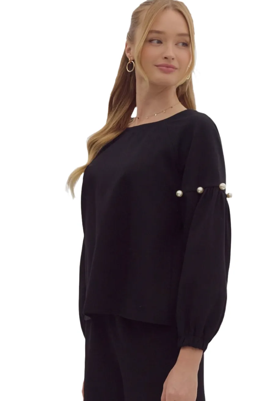 PEARL ROUND NECK LONG SLEEVE TOP