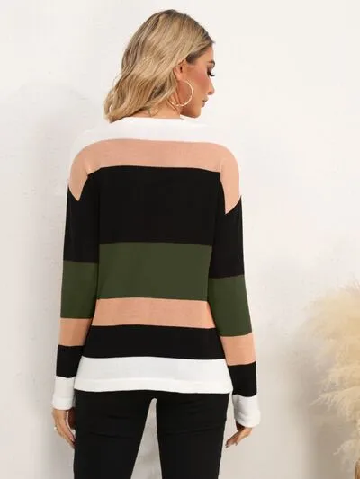 Peyton Striped Round Neck Dropped Shoulder Sweater | 5 Colors | Poundton