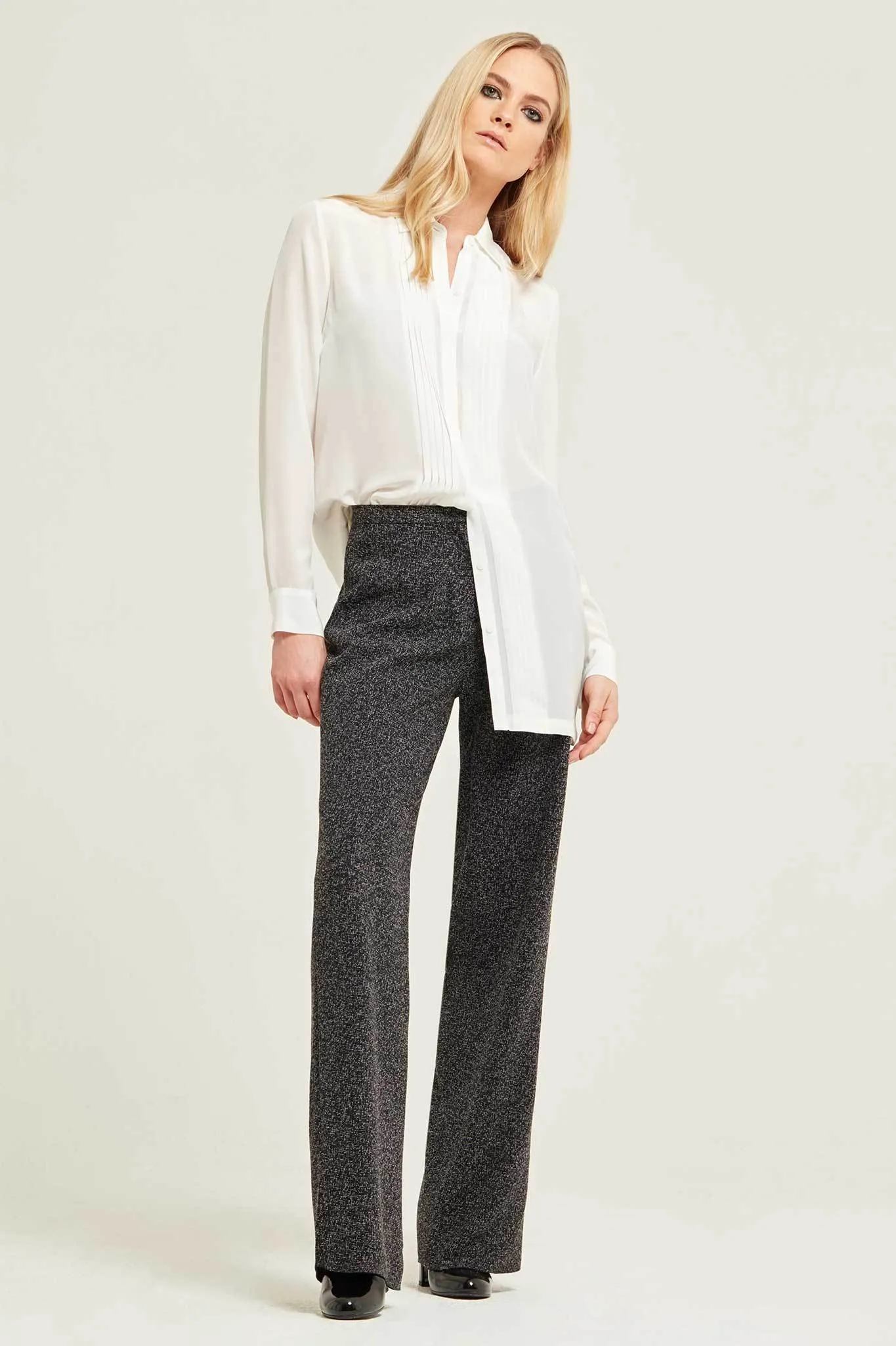 Pleated Silk Crepe de Chine Shirt