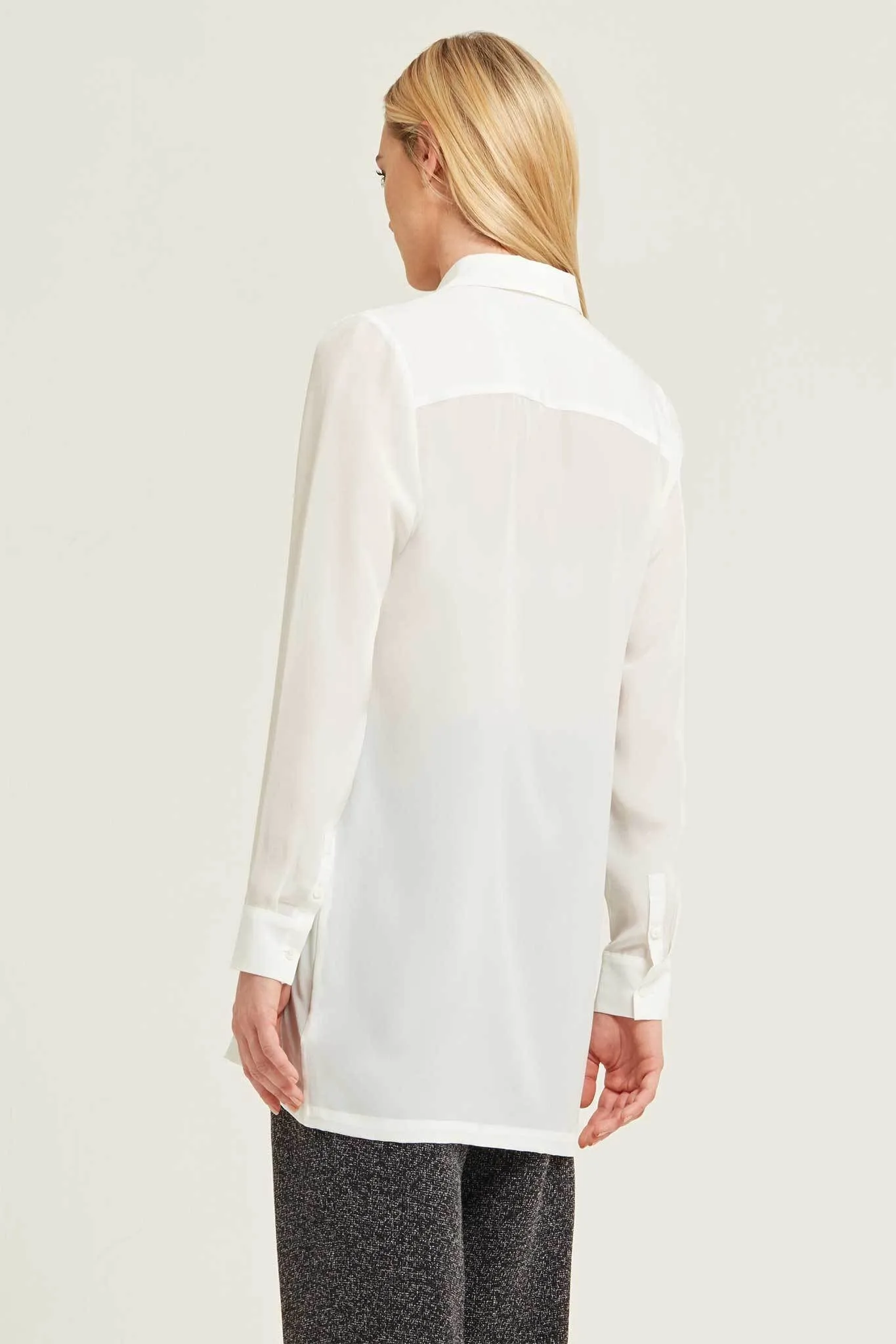 Pleated Silk Crepe de Chine Shirt