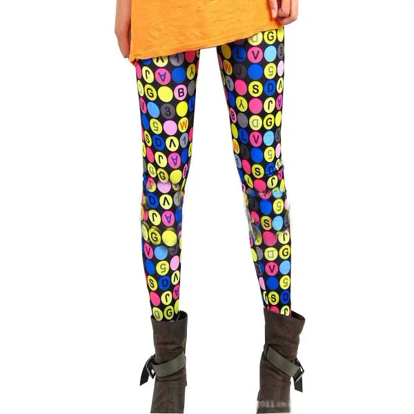 Polka Dot Letter And Number Print Leggings