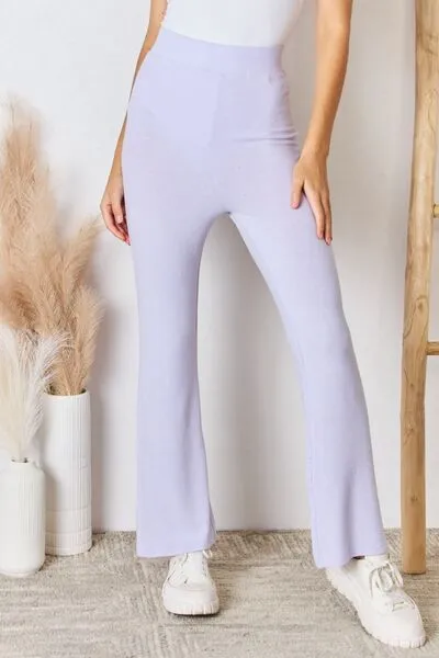 Progress Not Perfection High Waist Ultra Soft Knit Flare Pants- Lavender