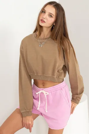 Round Neck Long Sleeve Cropped Sweatshirt