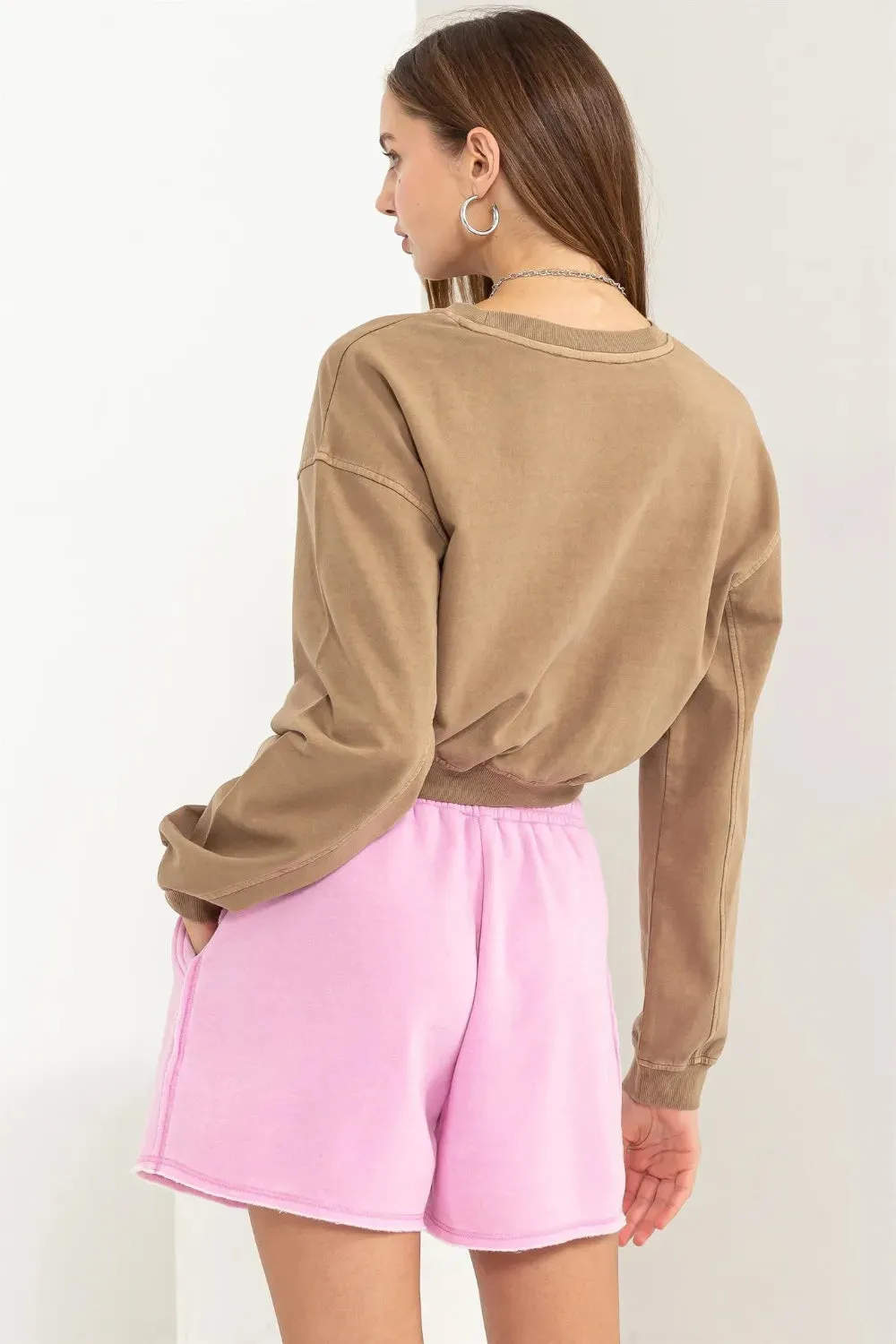 Round Neck Long Sleeve Cropped Sweatshirt