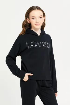 Senior Girls Black Embellished Sweatshirt