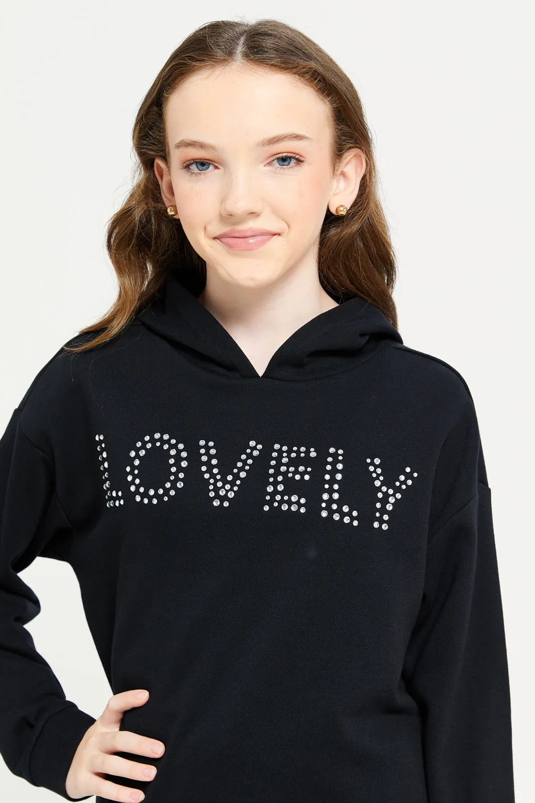 Senior Girls Black Embellished Sweatshirt