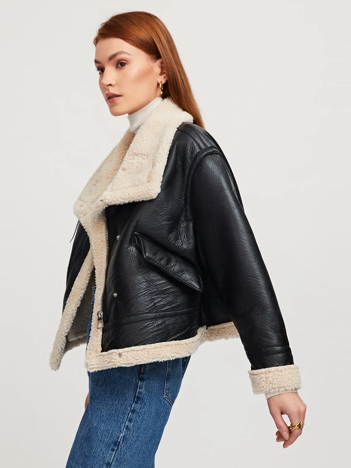 Sherpa Lined Shearling Leather Aviator Jacket