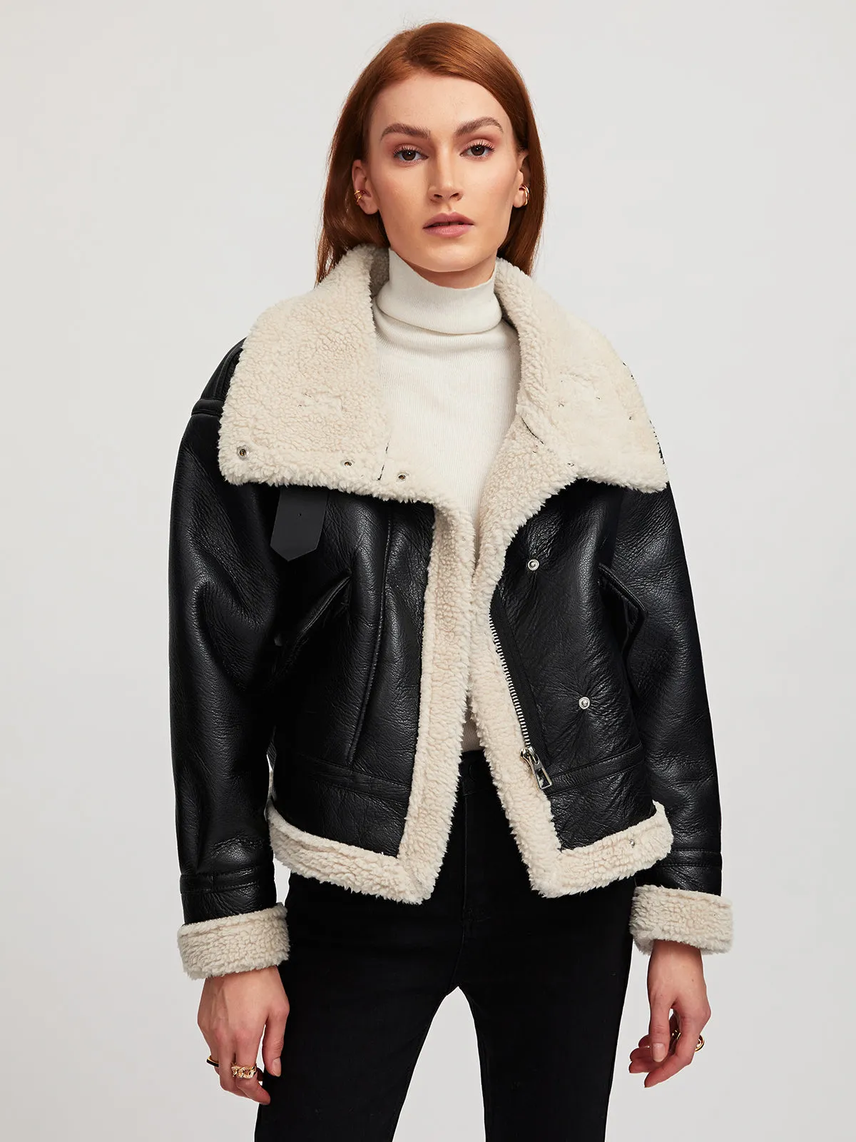 Sherpa Lined Shearling Leather Aviator Jacket