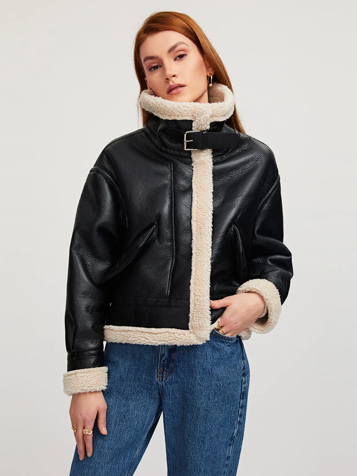 Sherpa Lined Shearling Leather Aviator Jacket