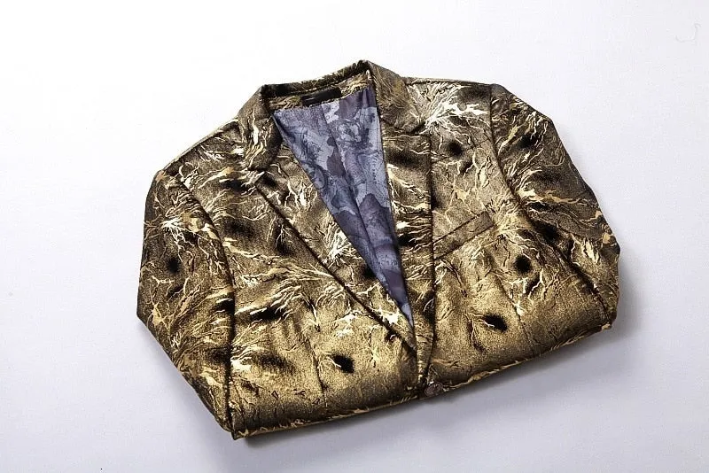 Shiny Gold Costume Two Buttons Slim Fit Men Blazer