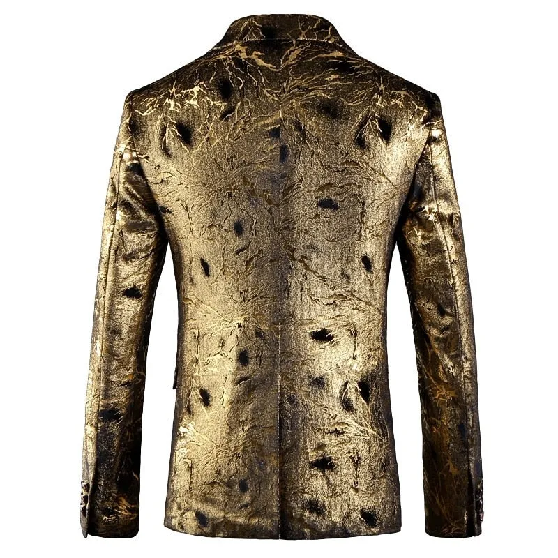 Shiny Gold Costume Two Buttons Slim Fit Men Blazer