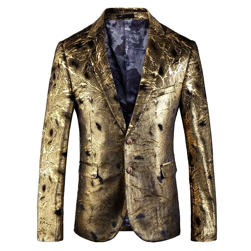 Shiny Gold Costume Two Buttons Slim Fit Men Blazer