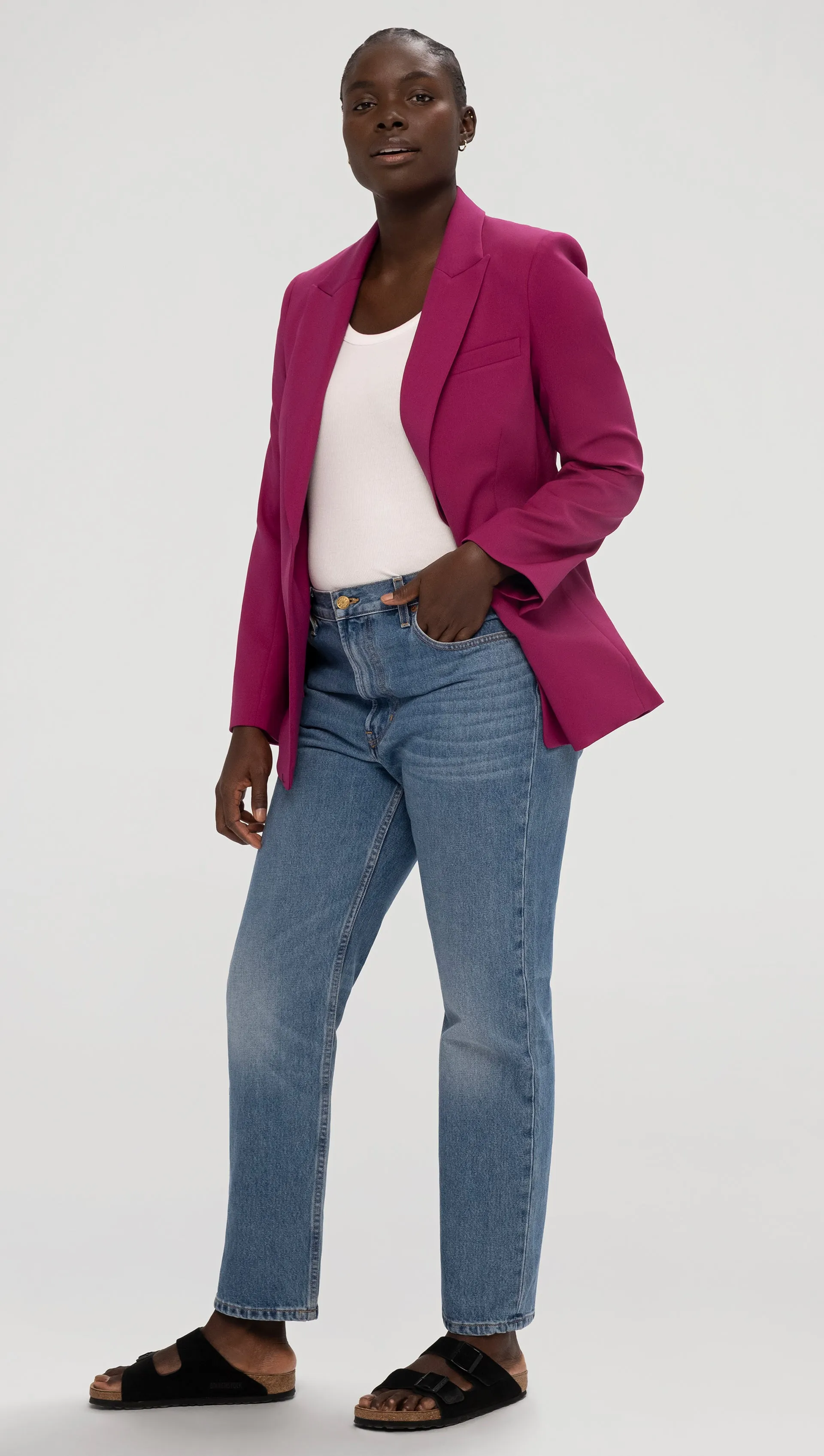 Single Button Blazer in Seasonless Wool | Magenta