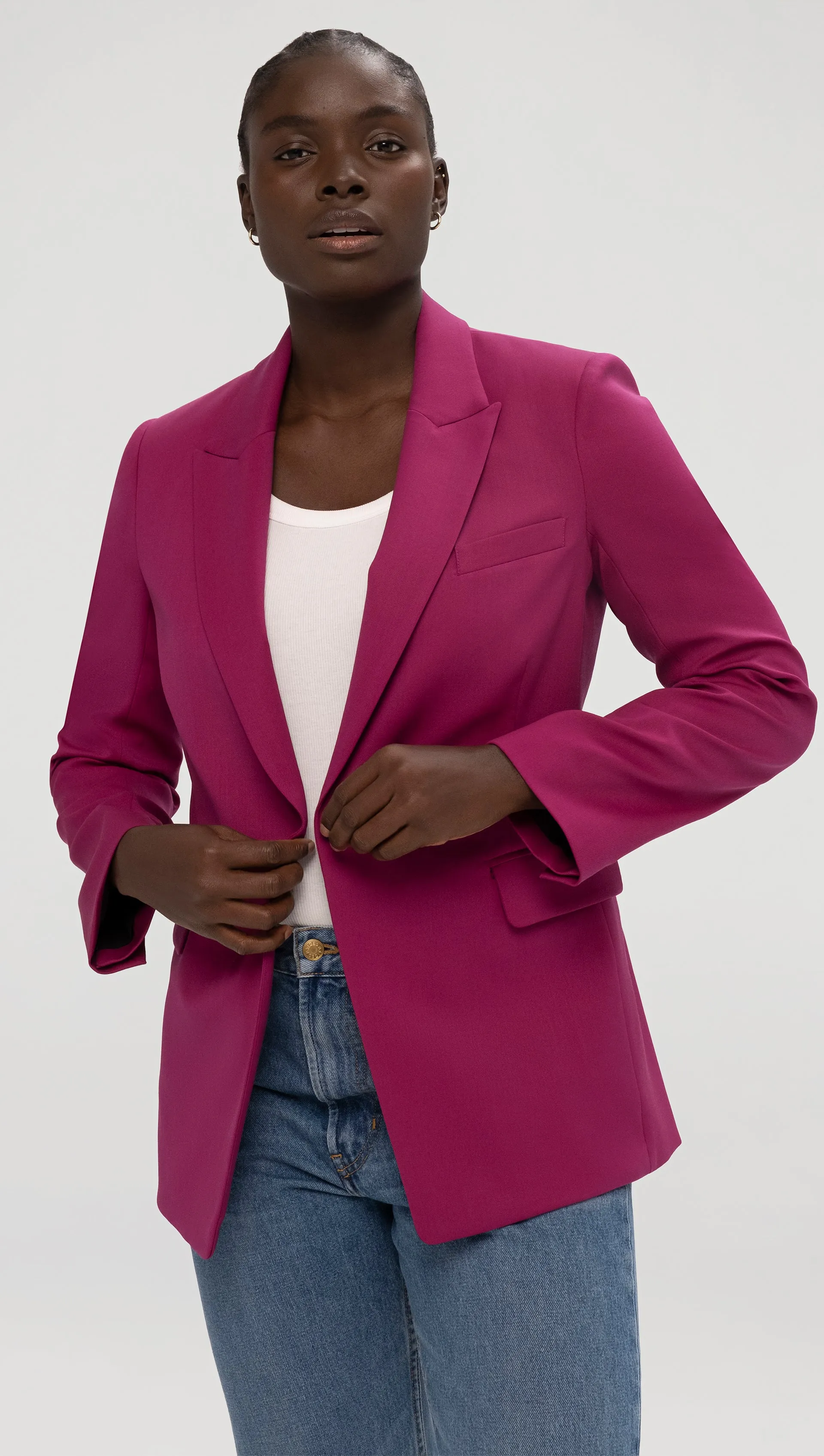 Single Button Blazer in Seasonless Wool | Magenta