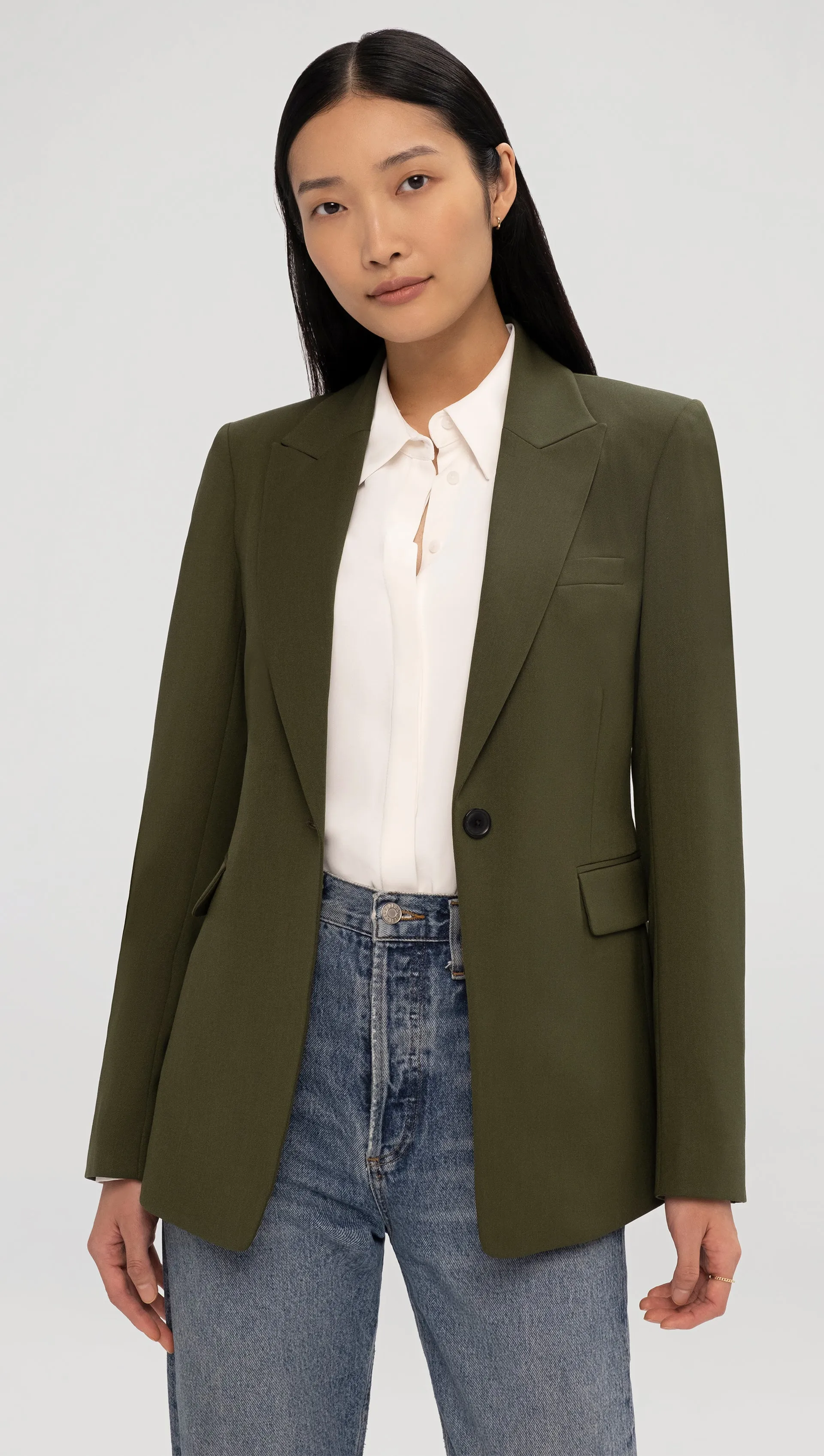 Single Button Blazer in Seasonless Wool | Olive