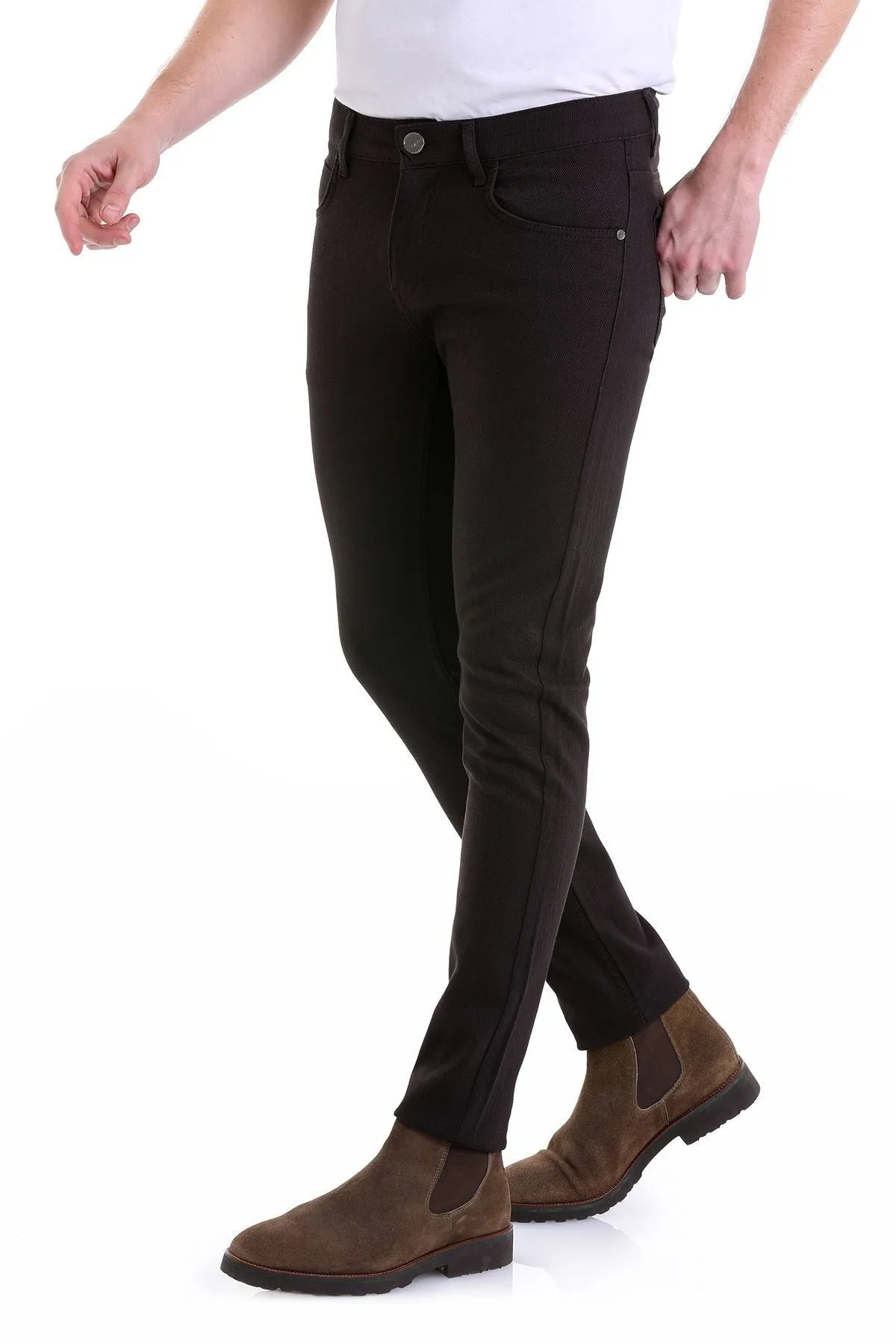 Slim Fit 5 Pocket Low Waist Brown Cotton Casual Pants