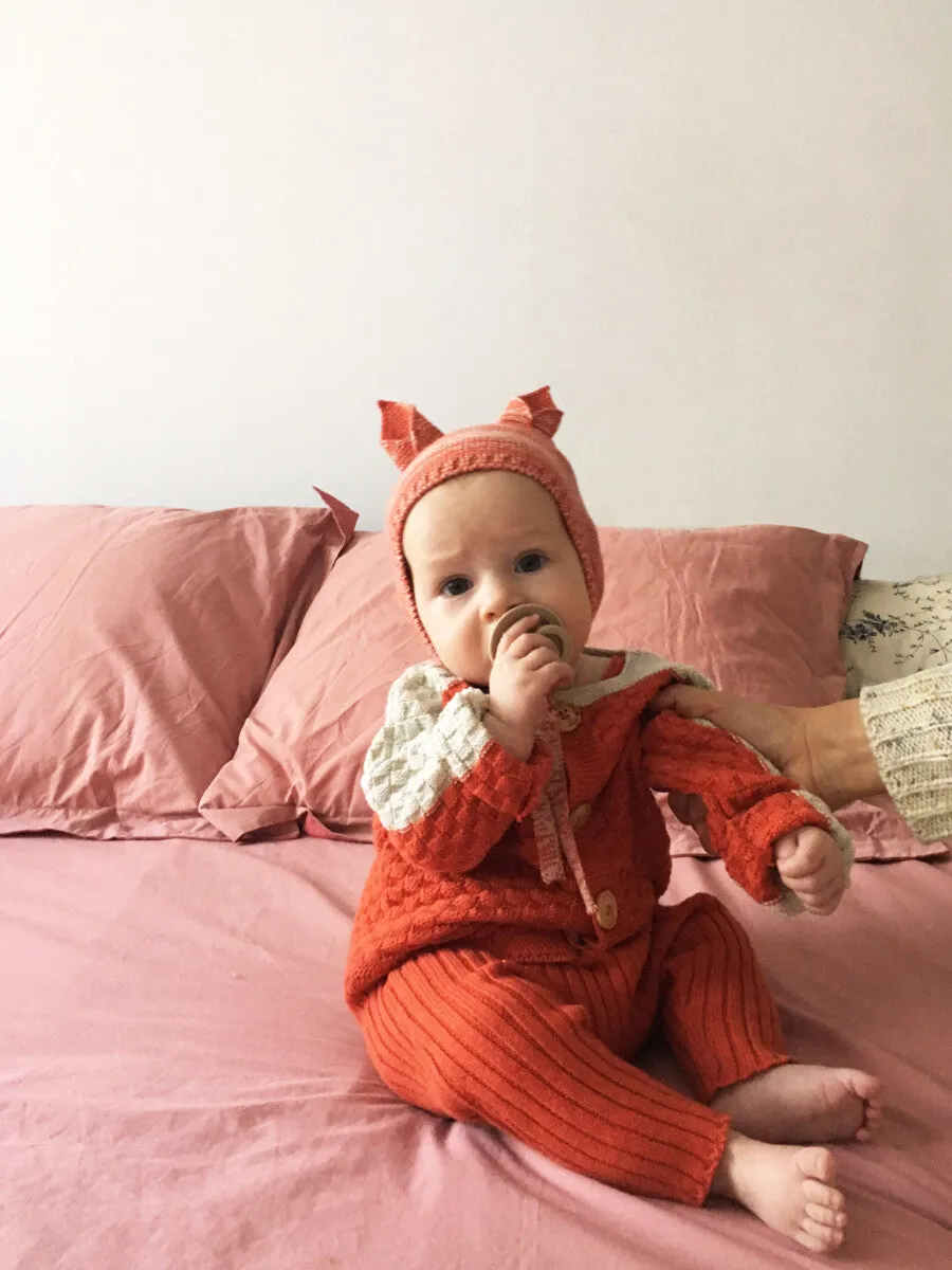 SLOTH BABY DUNGAREES (TOMATO RED)