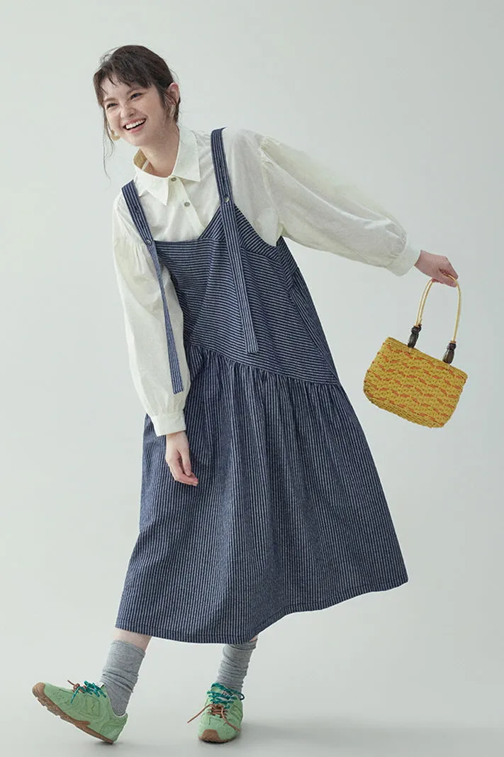 Striped Pleated Bib Dress & Slimming Bib Skirt