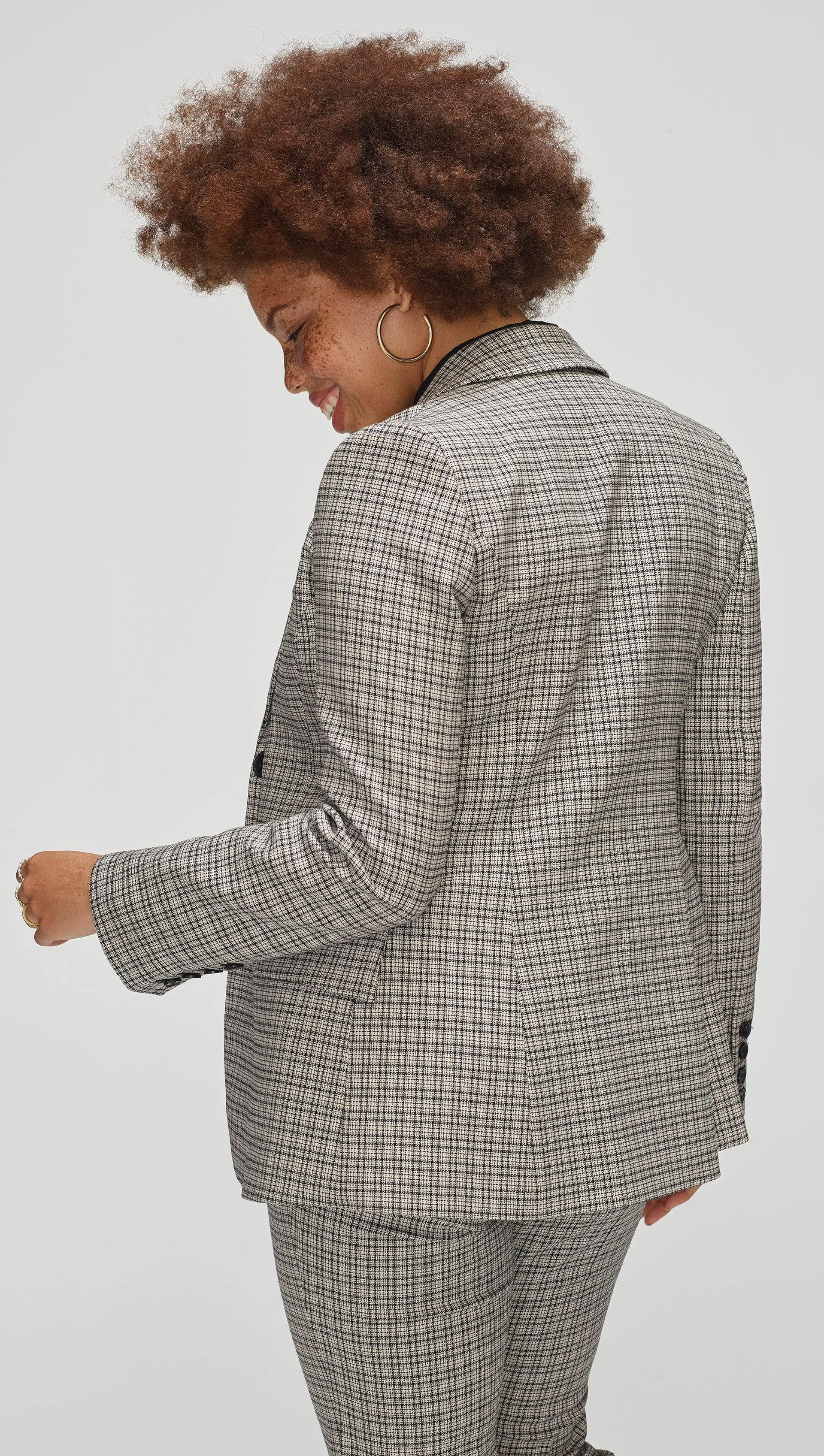 Tailored Blazer in Stretch Plaid | Black/Ivory Plaid