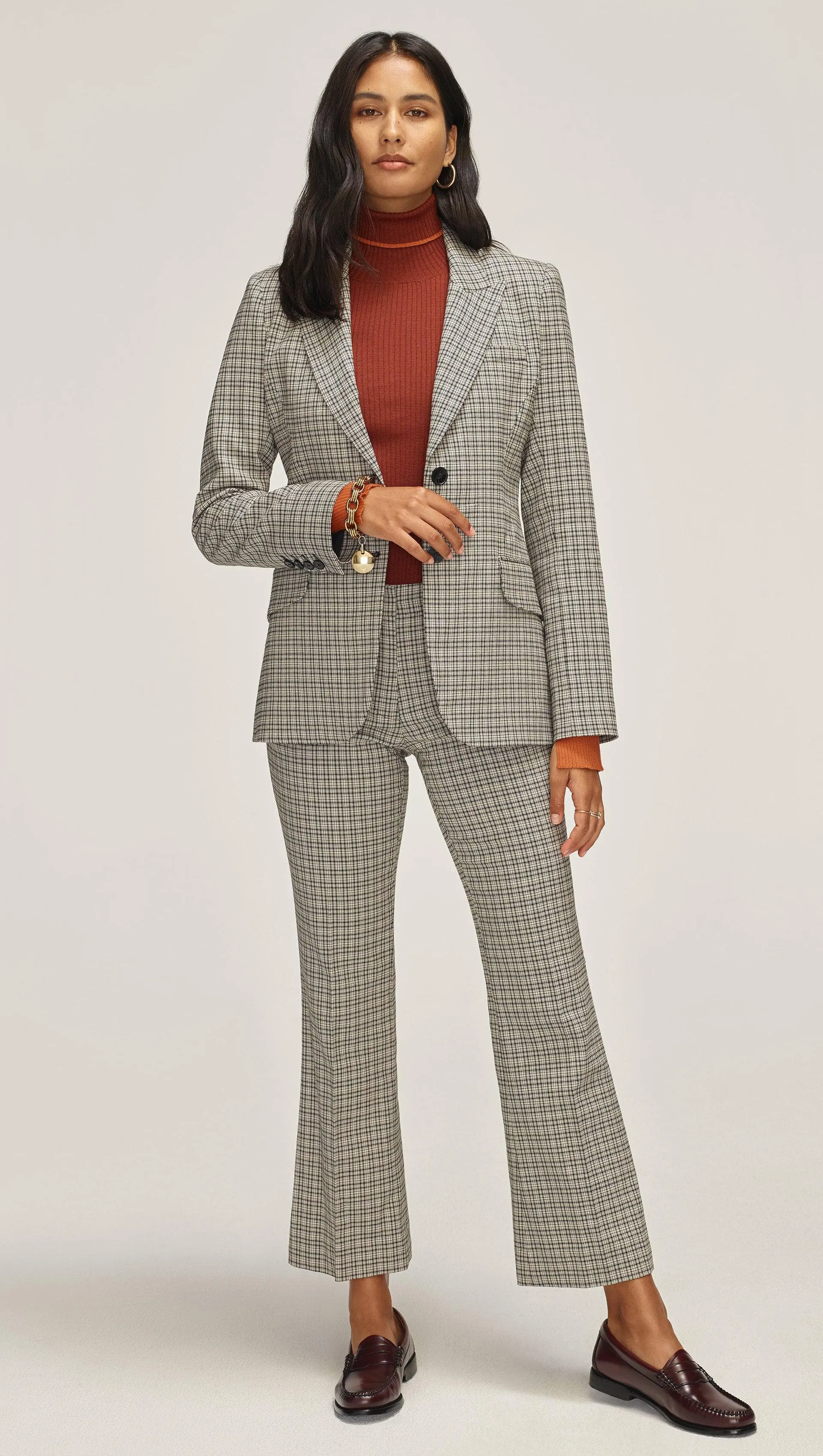 Tailored Blazer in Stretch Plaid | Black/Ivory Plaid