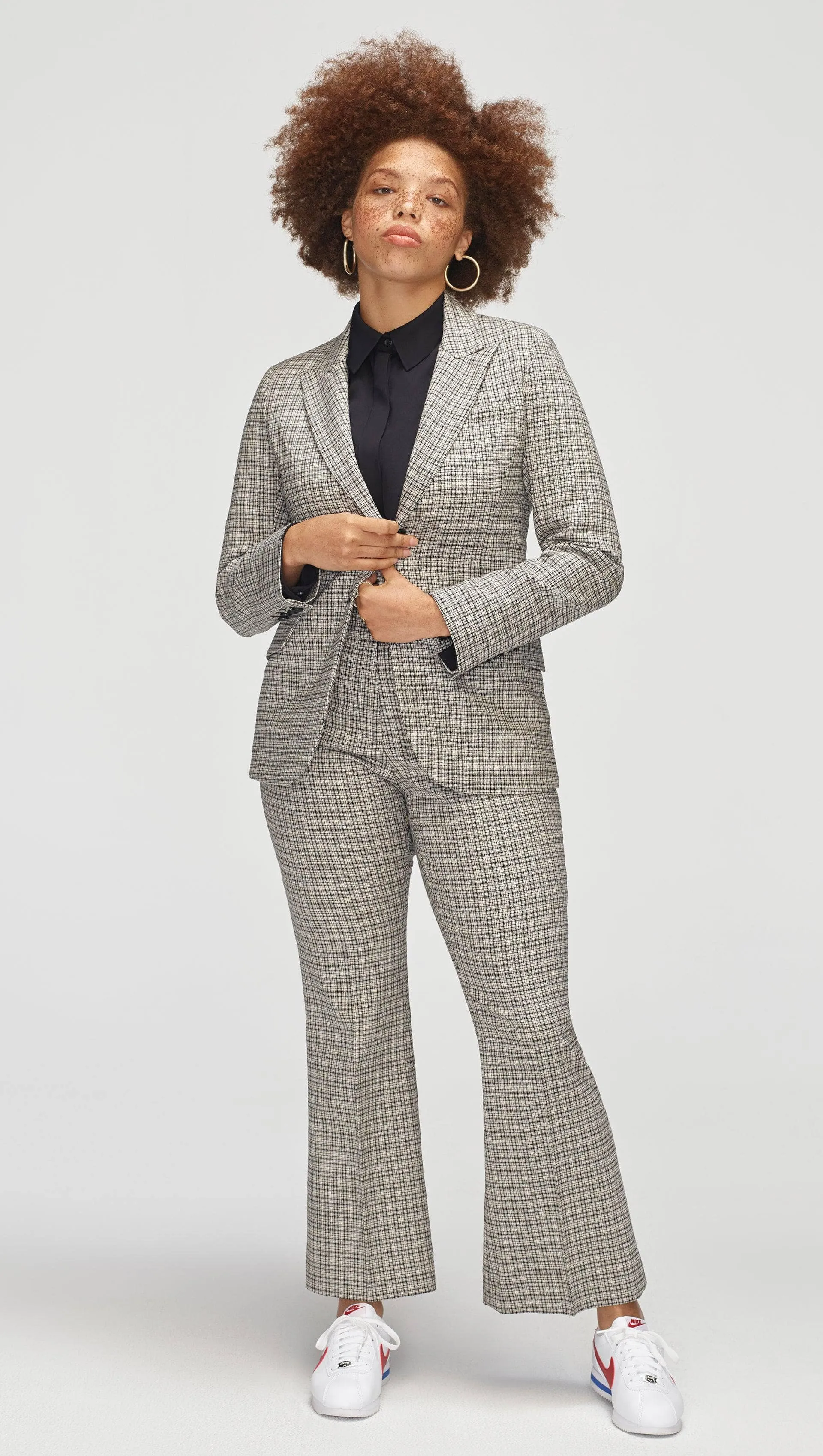 Tailored Blazer in Stretch Plaid | Black/Ivory Plaid