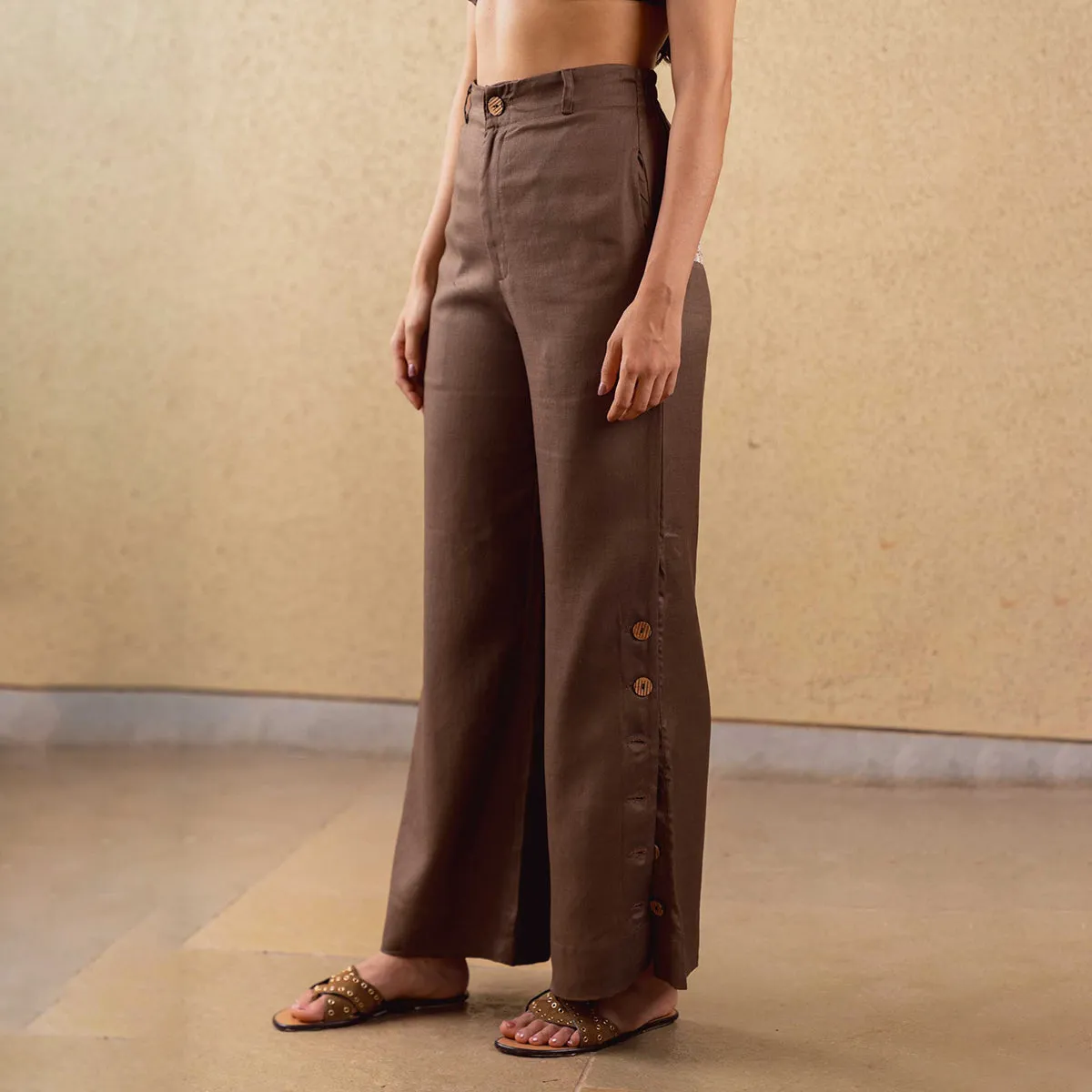 Tencel Solid Pant For Women | High Waist | Brown