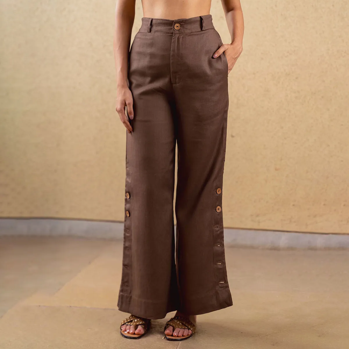 Tencel Solid Pant For Women | High Waist | Brown