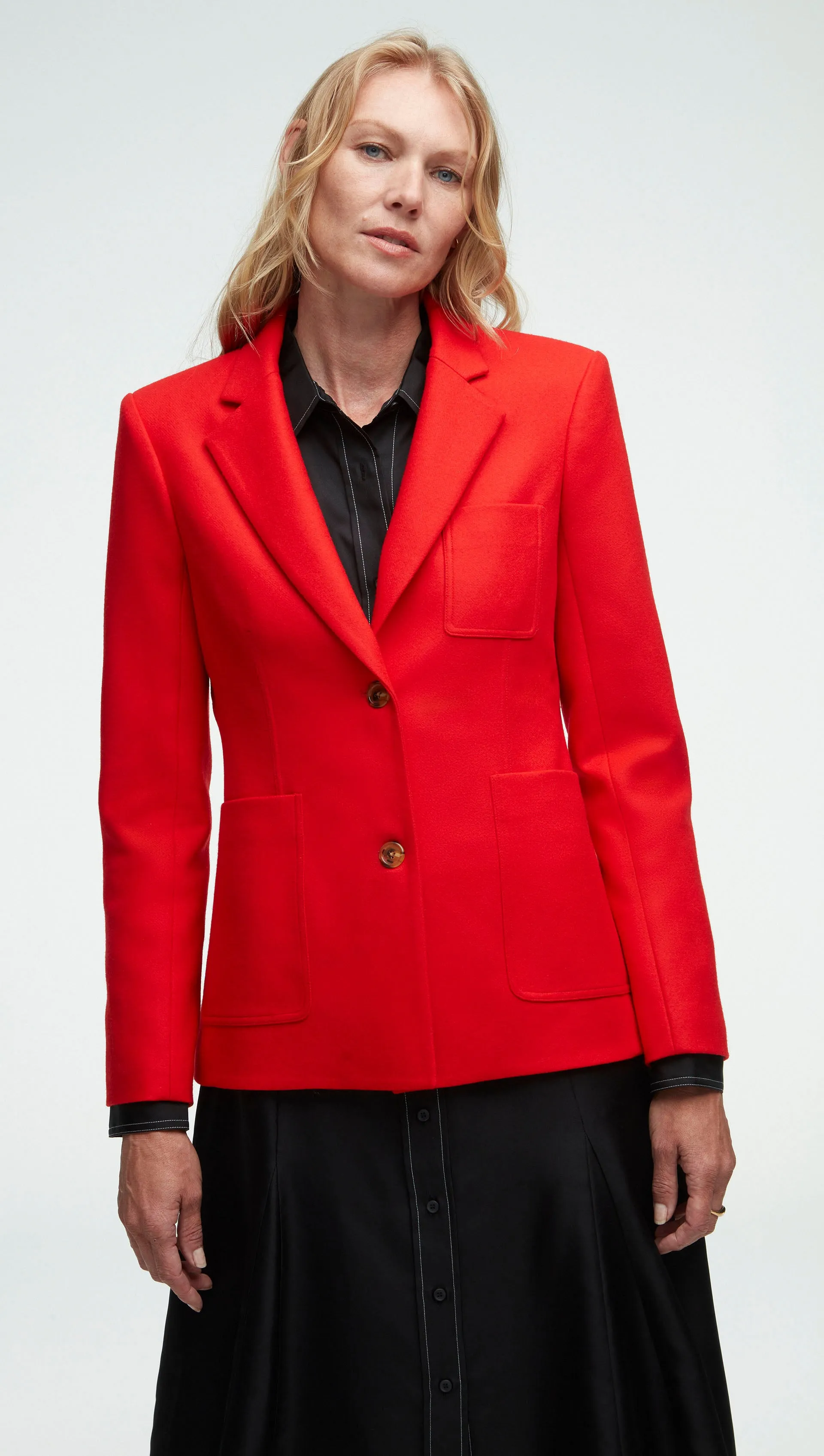 Three Pocket Blazer in Wool Twill | Red Orange