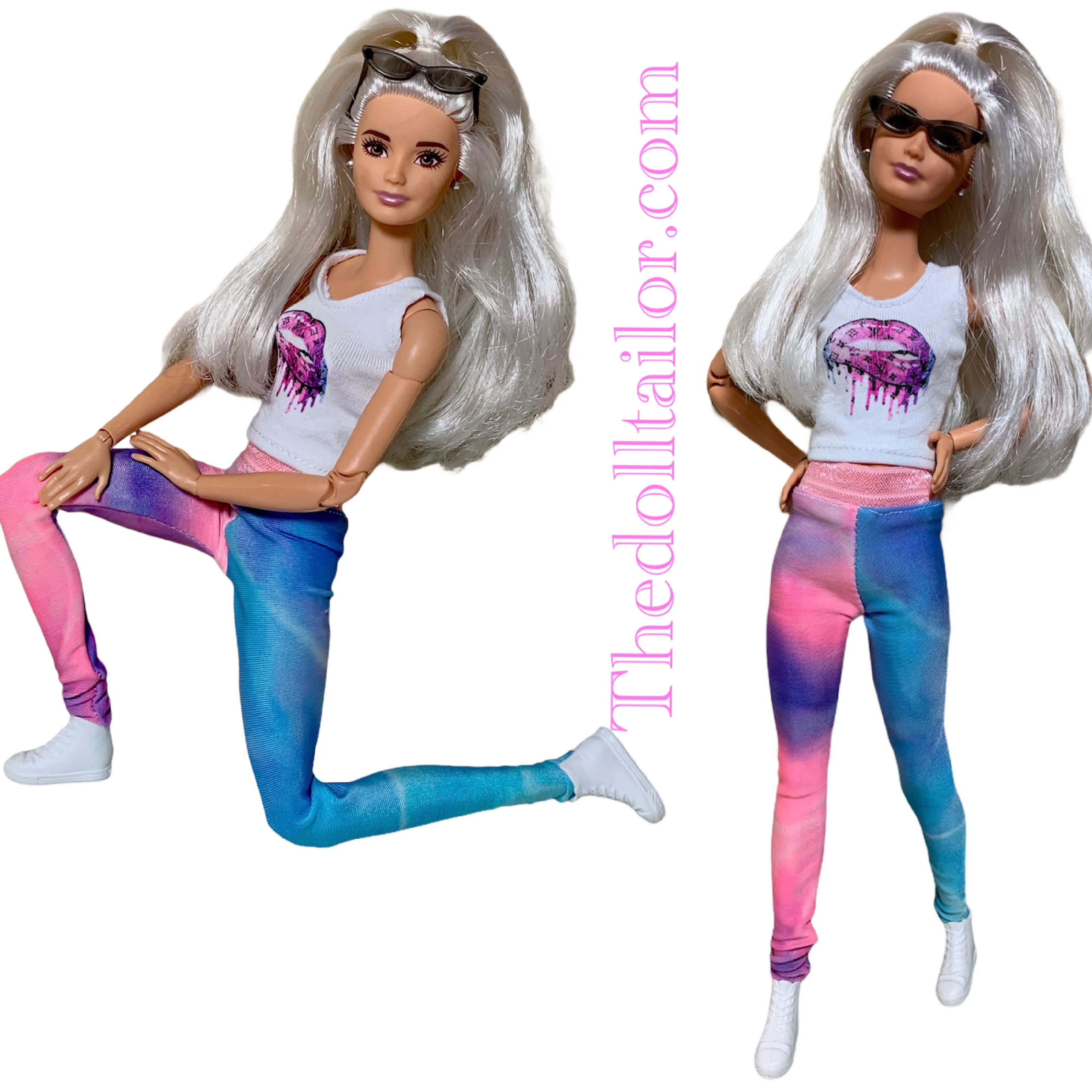 Tie dye leggings for Barbie Doll blue and pink Leggings