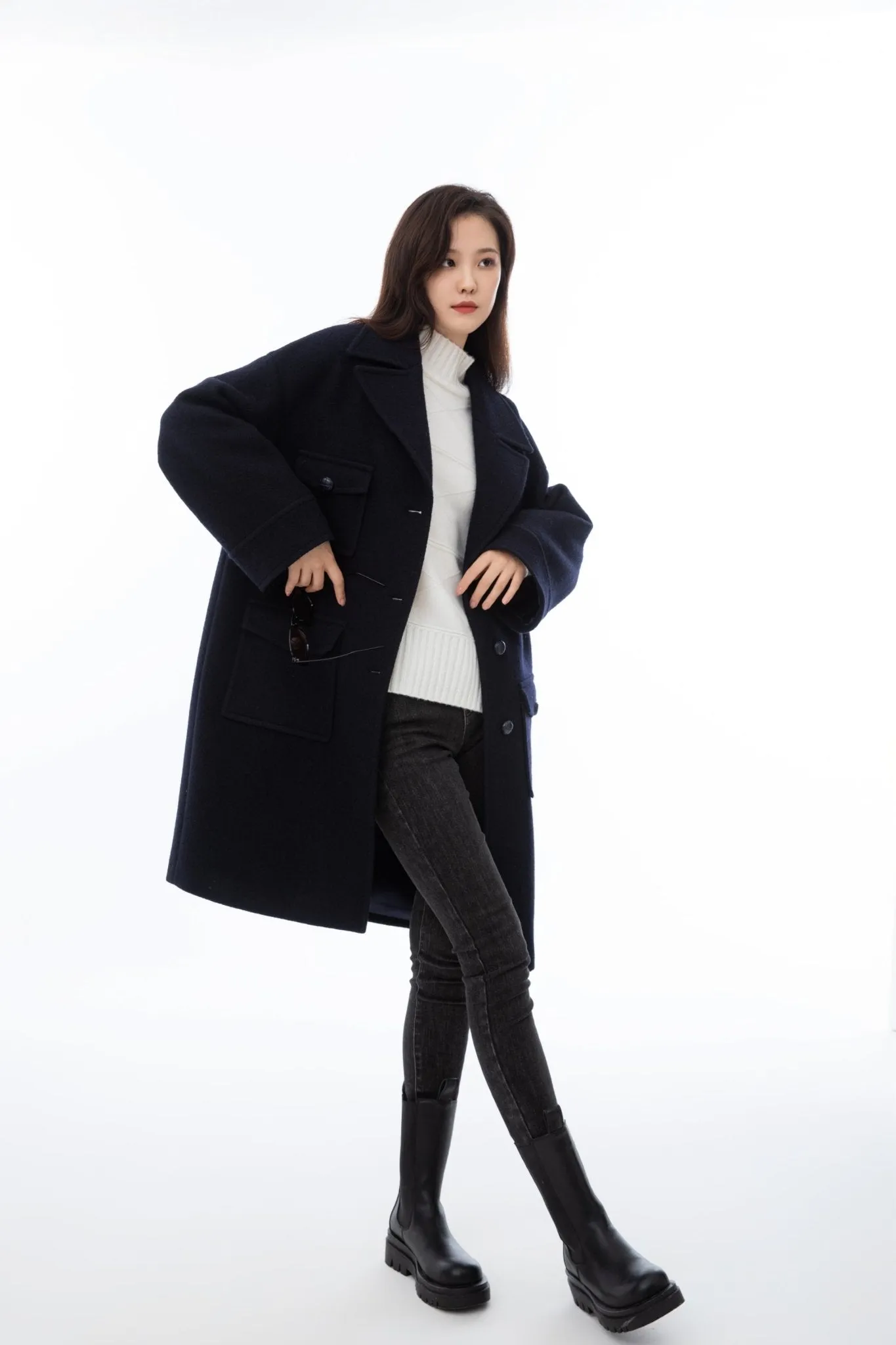 Twilight Blue Wool Oversized Overcoats