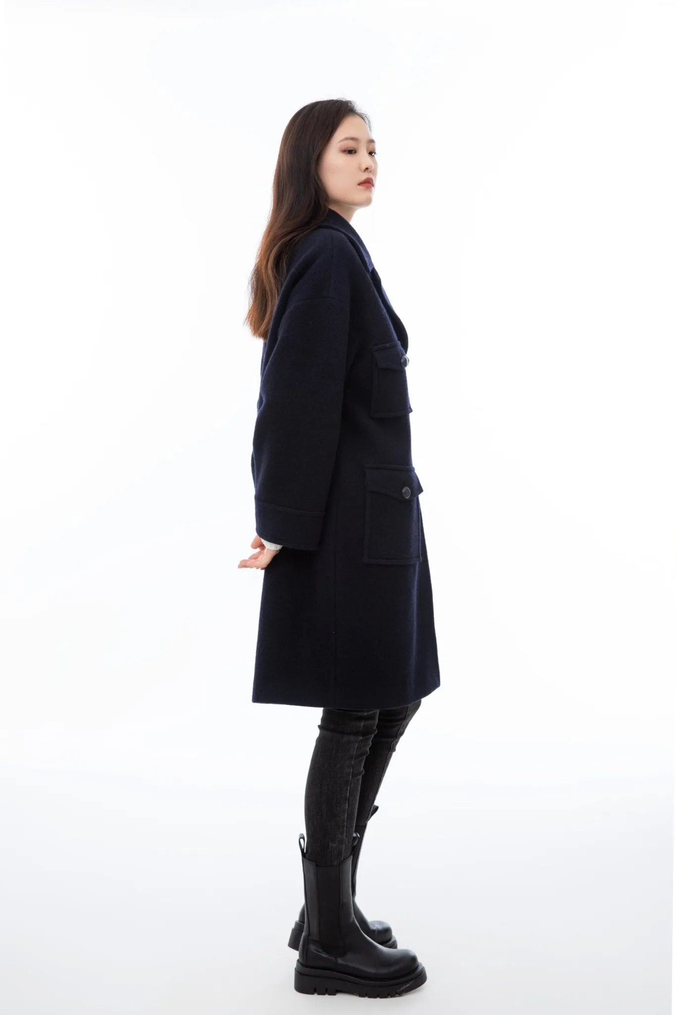 Twilight Blue Wool Oversized Overcoats