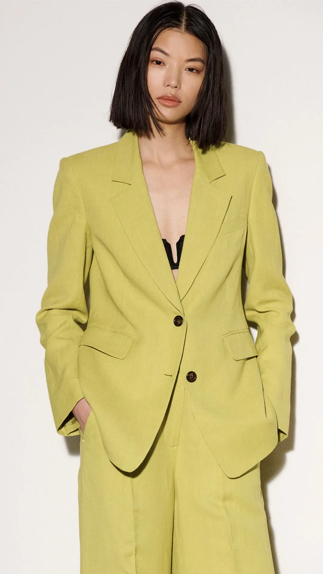 Two-Button Blazer in Viscose Linen Twill | Avocado