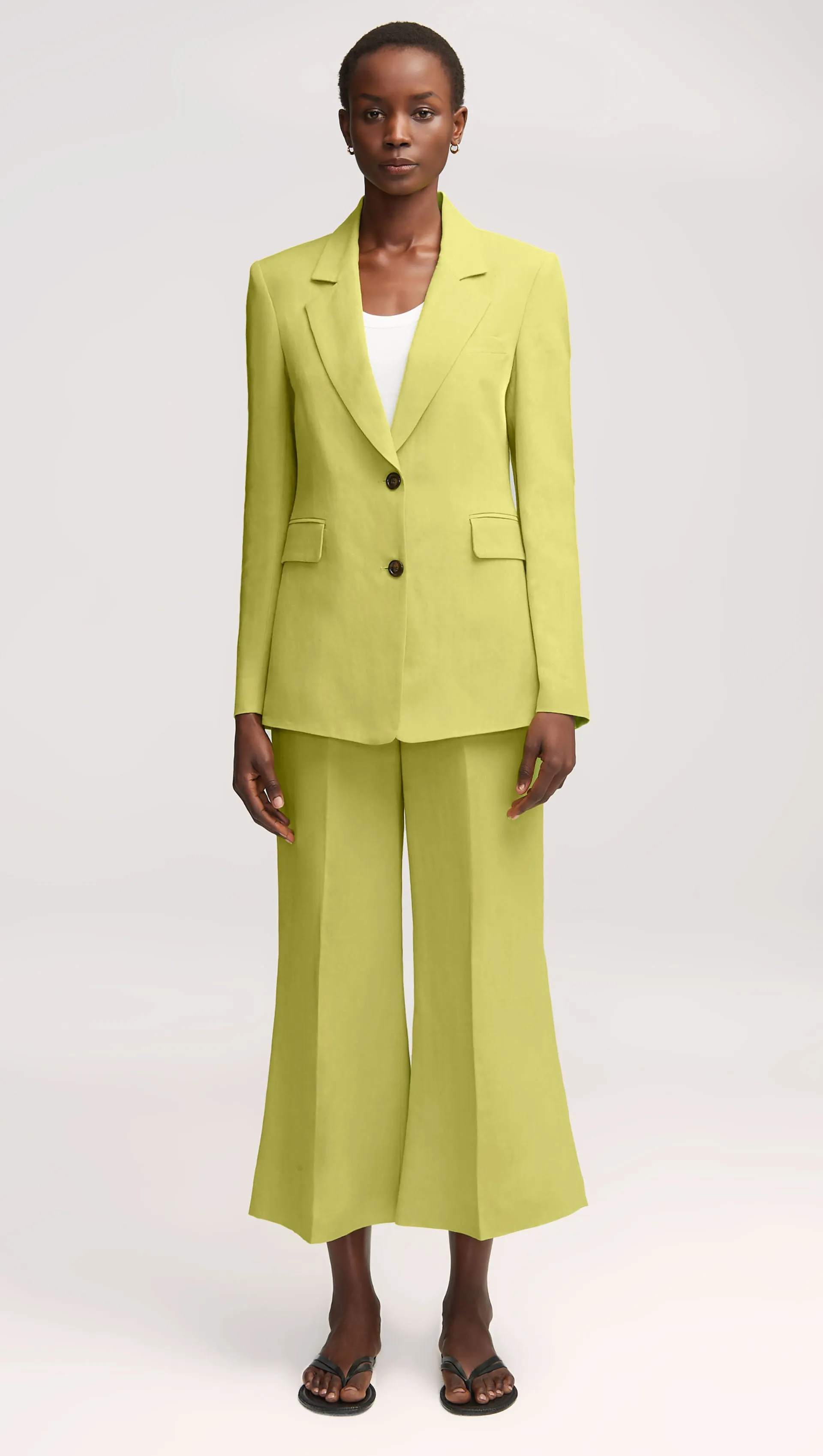 Two-Button Blazer in Viscose Linen Twill | Avocado