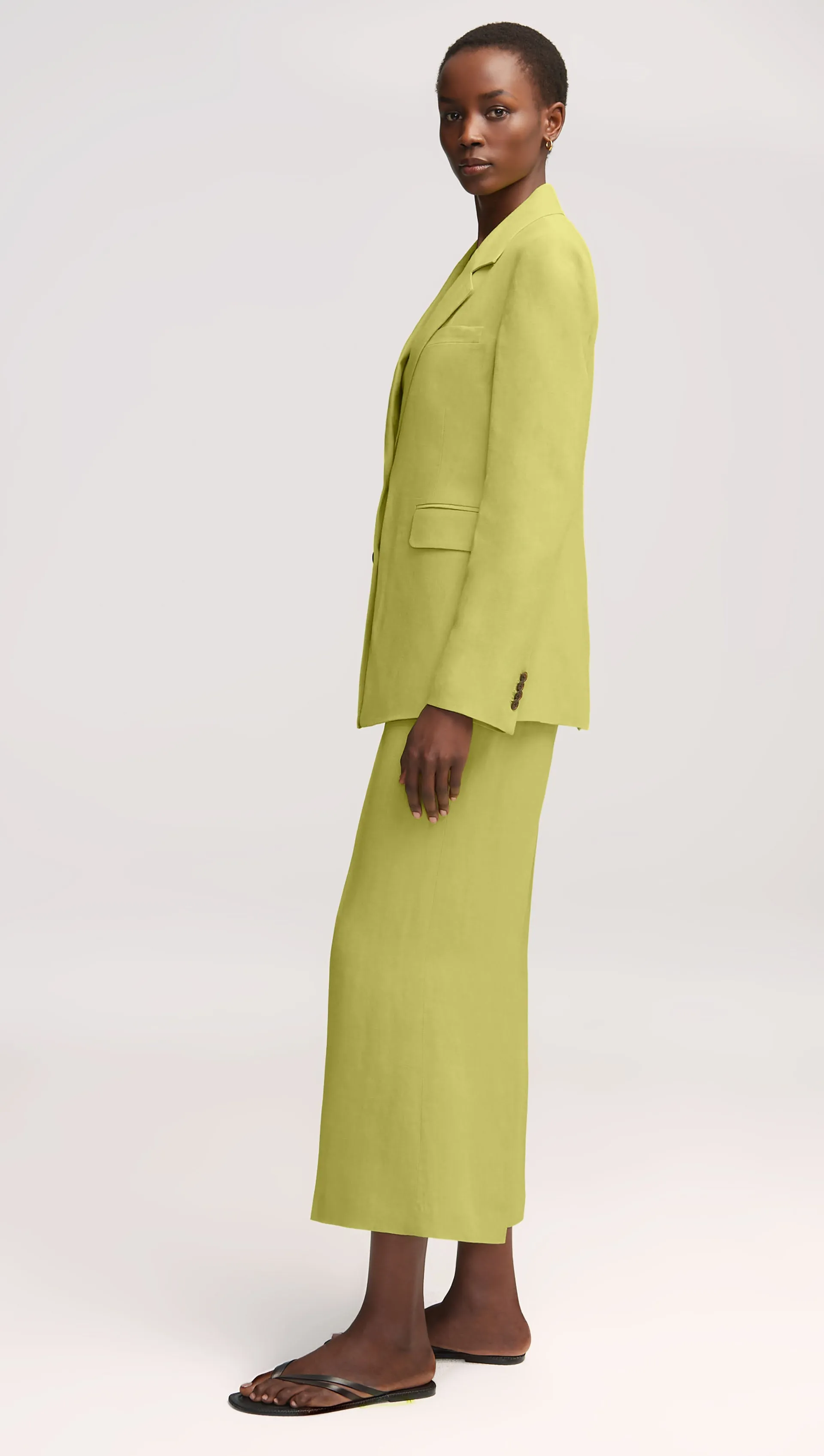 Two-Button Blazer in Viscose Linen Twill | Avocado