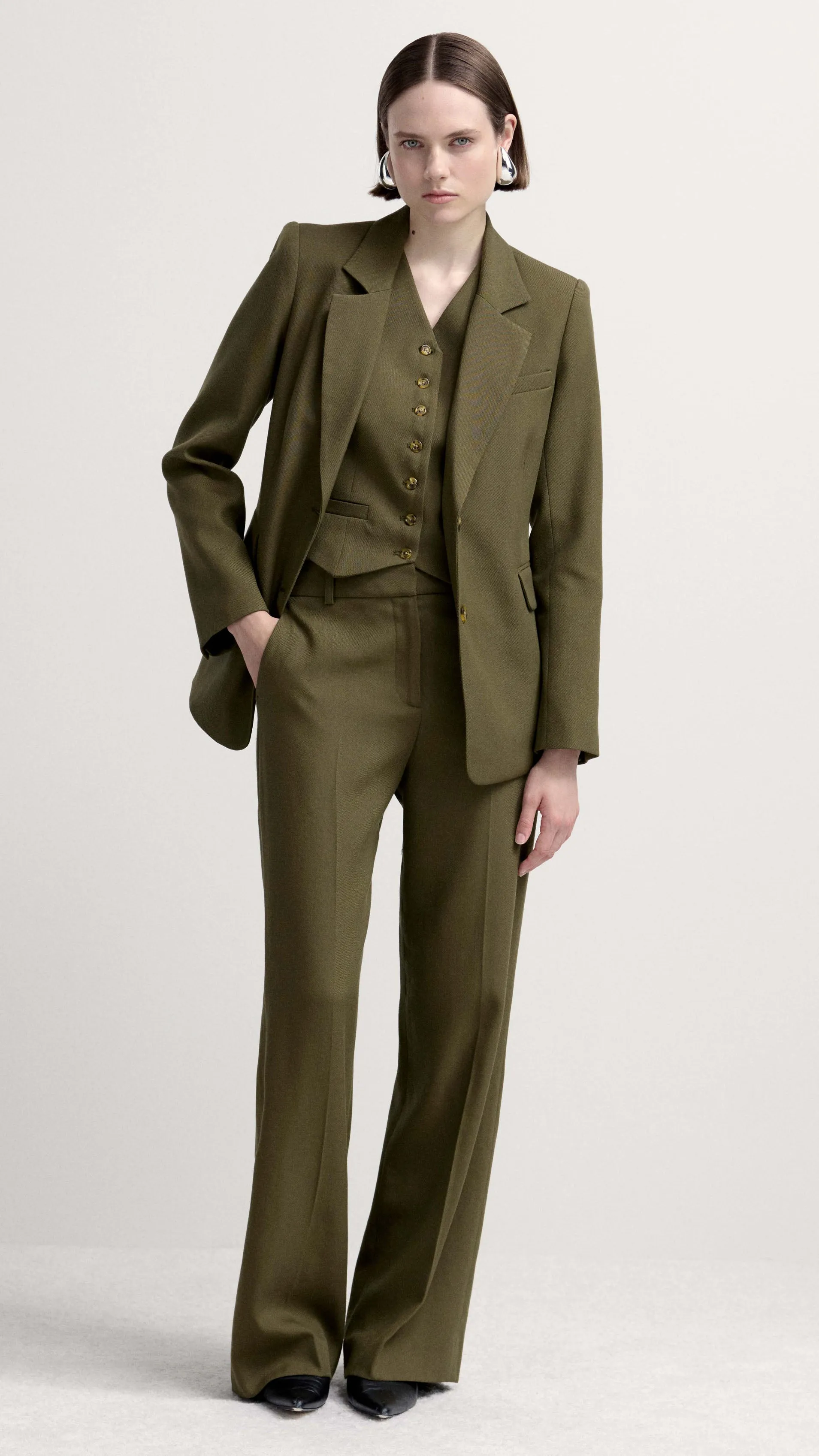 Two-Button Blazer in Viscose Wool Twill | Olive