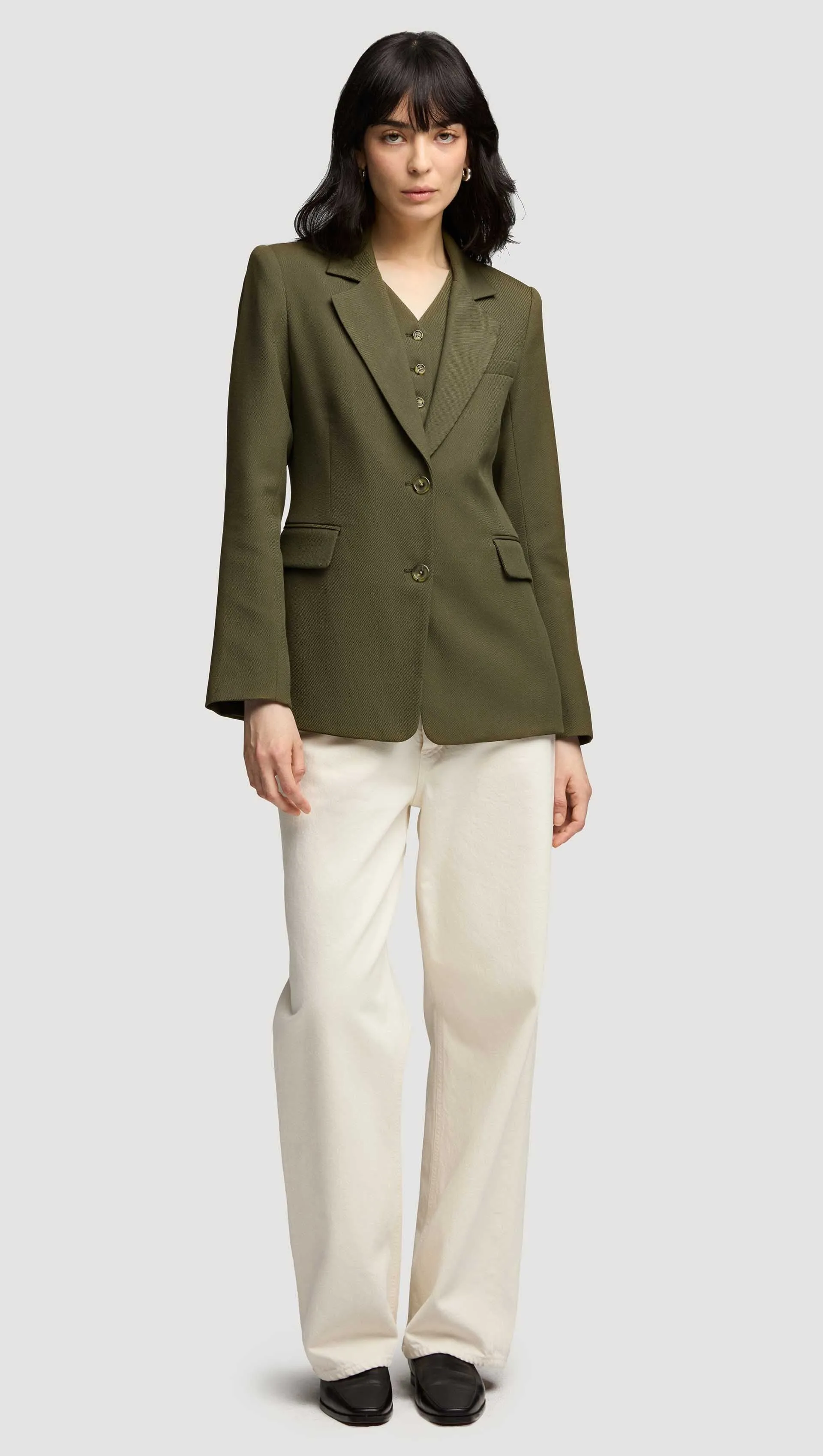 Two-Button Blazer in Viscose Wool Twill | Olive