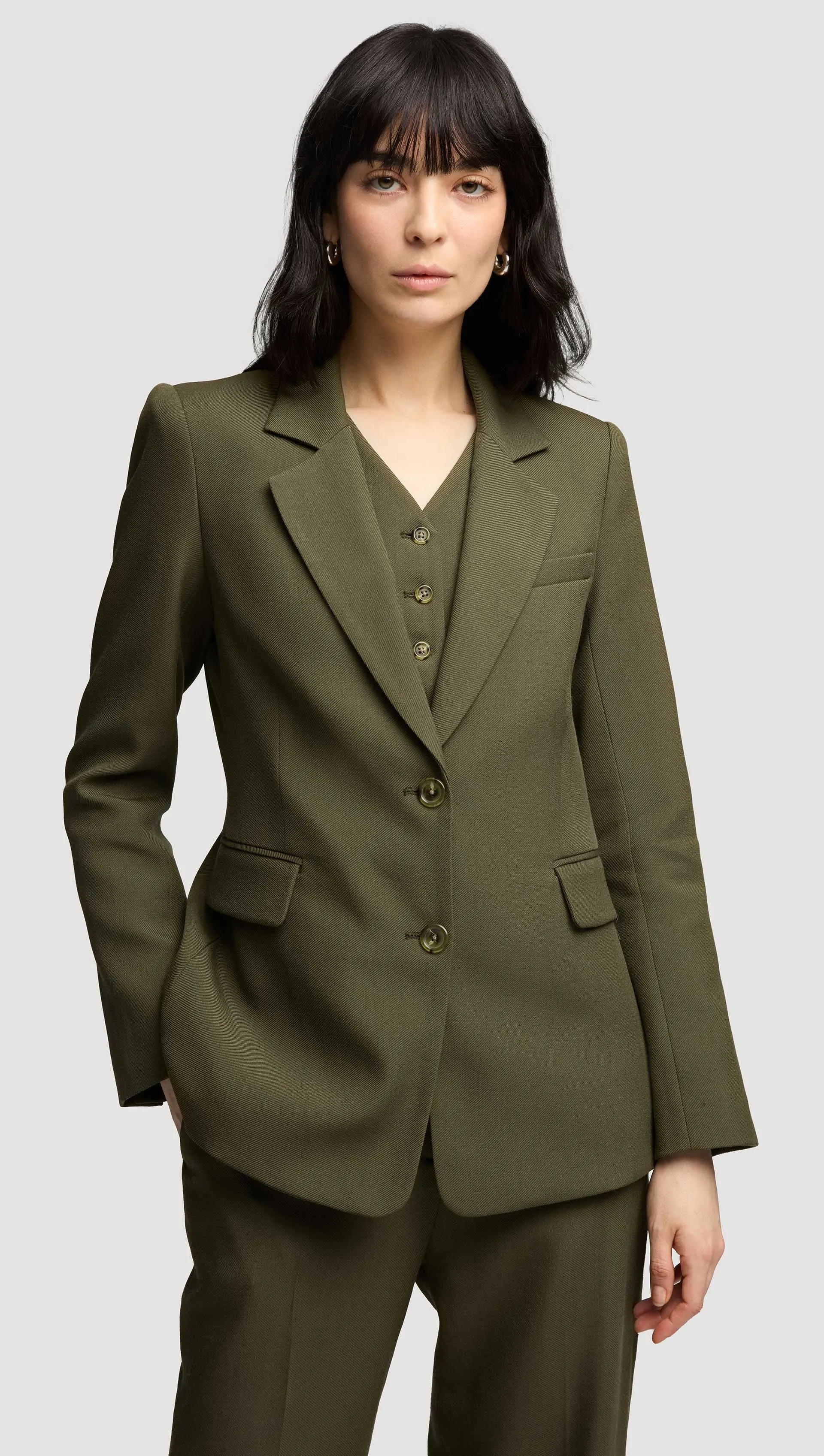 Two-Button Blazer in Viscose Wool Twill | Olive